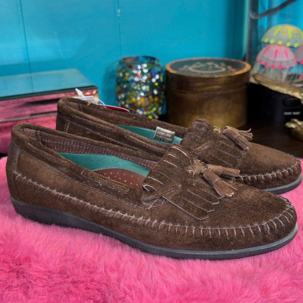 NWT Walkables Comfort Shoes dark brown suede leather casual loafer with f